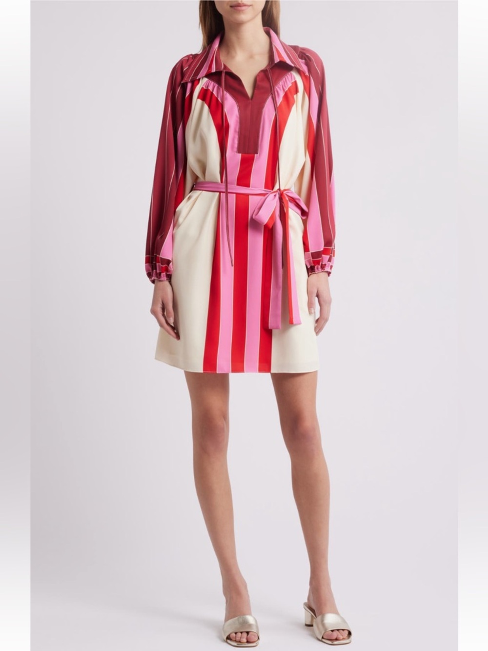 CIEBON Red multi Elisa Long Sleeve Minidress NWT